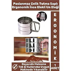 Özel Paslanmaz Çelik Tek Ele Uygun Tutma Kolu Pasta Hamur Baharat İnce Elekli Büyük Hazneli Un Eleği