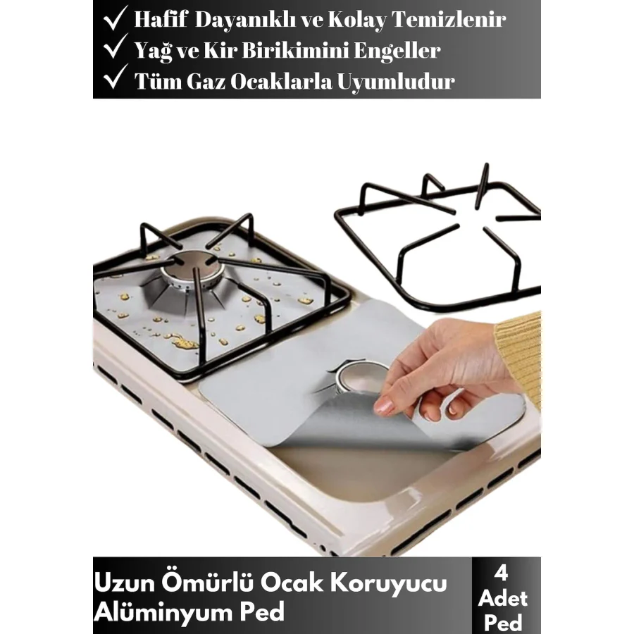 Özel Seri Ocak Yağ Kir Koruyucu İz Bırakmaz Dayanıklı Kolay Temizlenir 4'lü Alüminyum Ped Seti