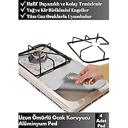 Özel Seri Ocak Yağ Kir Koruyucu İz Bırakmaz Dayanıklı Kolay Temizlenir 4'lü Alüminyum Ped Seti