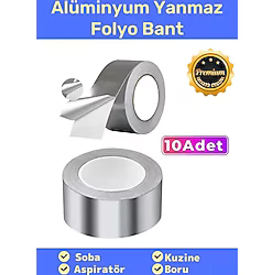 Özel Suya Sıcaklığa Dayanıklı Tamir Soba Boru Yama Alüminyum Yanmaz Folyo Bant 44mm 20mt - 10 Adet