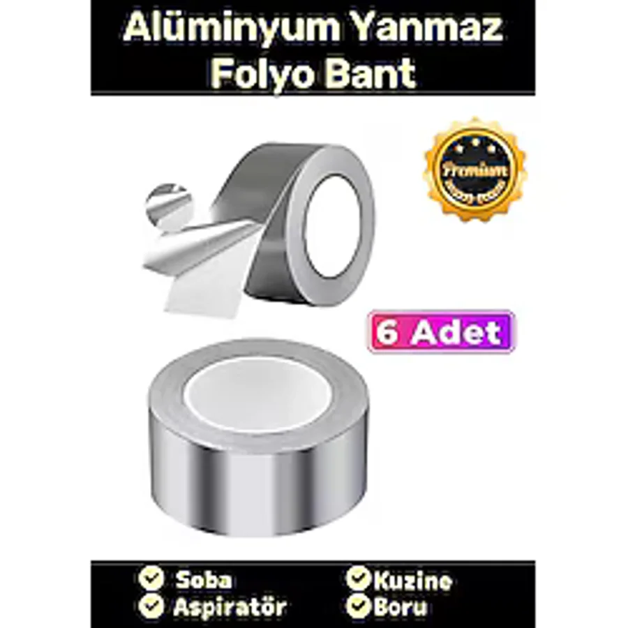 Özel Suya Sıcaklığa Dayanıklı Tamir Soba Boru Yama Alüminyum Yanmaz Folyo Bant 45mm - 5mt - 6 Adet