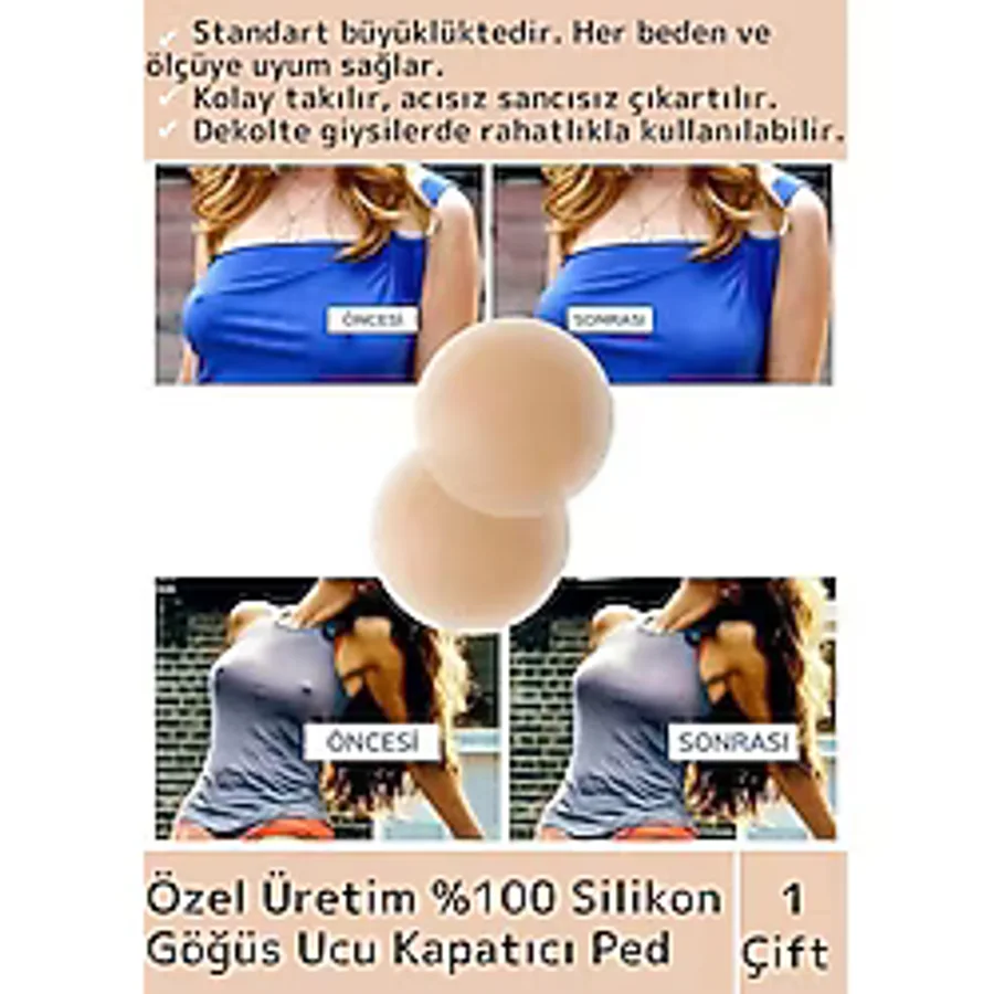 Özel Tasarım Kadın Ten Meme İç Giyim %100 Silikon Göğüs Ucu Kapatan Gizleyen Ped Nipple Pad 7 Cm