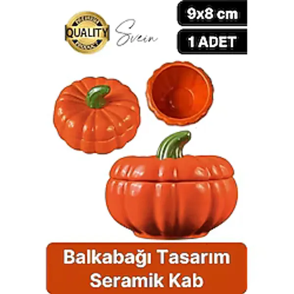 Özel Tasarım Kapaklı Seramik Turuncu Bal Kabağı Dekoratif Şekerlik Biber Saklama Kabı Kavanoz
