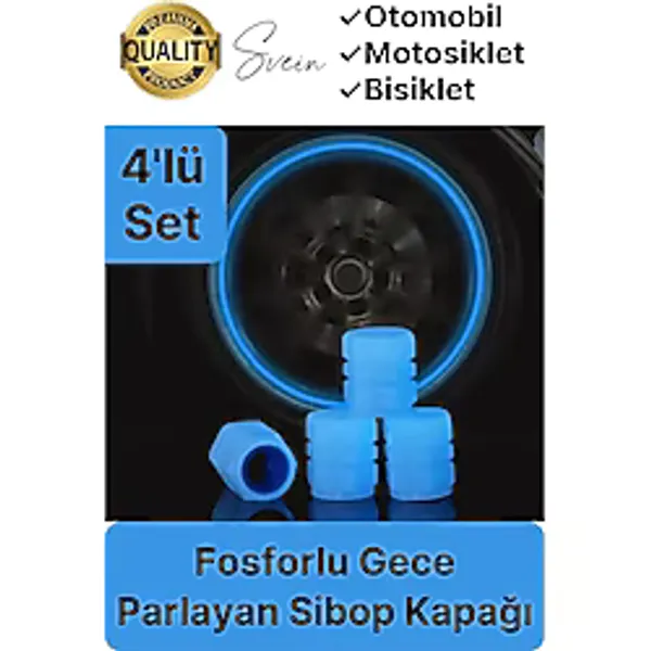 Özel Üretim Mavi Fosforlu Sibop Kapağı 4 Set Tüm Araçlarla Uyumlu Gece Parlayan Sibob Jant Tekerlek