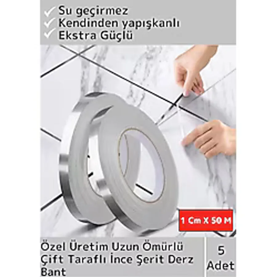 Özel Üretim Uzun Ömürlü Ekstra Güçlü Su Geçirmez Fayans Arası Şerif Derz Bant 1 Cm X 50 Metre 5 Adet