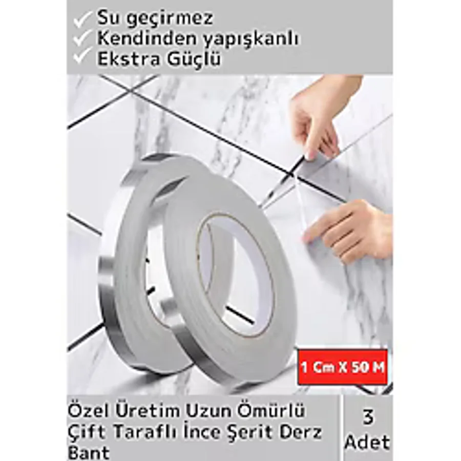 Özel Üretim Uzun Ömürlü Ekstra Güçlü Su Geçirmez Fayans Arası Şerif Derz Bant 1 Cm X 50 Metre 3 Adet