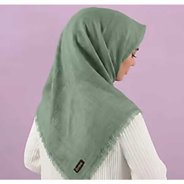Özense Çift Flamlı Pamuklu Terletmeyen ince 4 Mevsim Kullanılabilir 100x100 Cm Su yeşili Renkli Yazma Eşarp