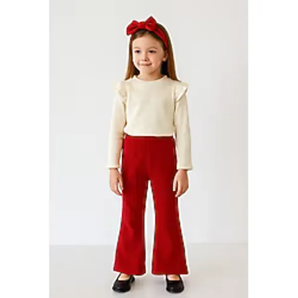 Özge Başaran Kız Çocuk 3'lü Takım Krem Uzun Kollu Badi, Kırmızı İspanyol Tayt ve Bandana 2 yaş - Kırmızı - Beyaz - 6 Yaş
