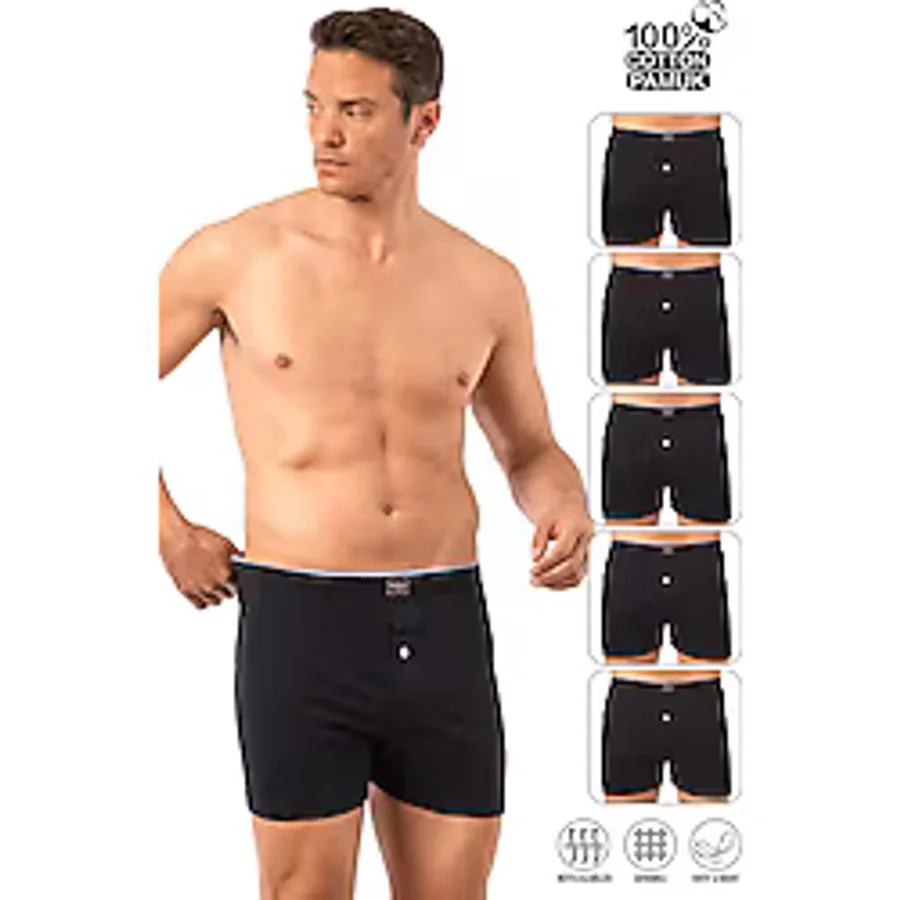 Özkan 0041 5'li Paket Erkek %100 Pamuklu Şardonlu Klasik Rahat Kesim Havlu Bel Süprem Penye Boxer