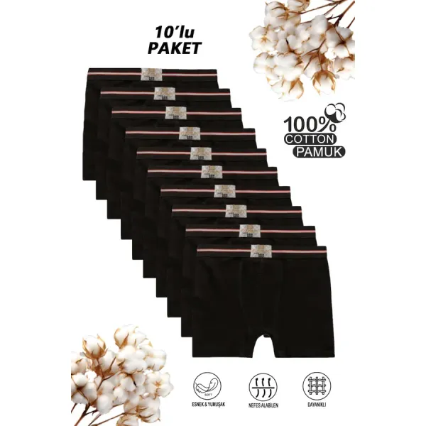 Özkan 0711 10'lu Paket Erkek Çocuk %100 Pamuklu Esnek Yumuşak Boxer Şort