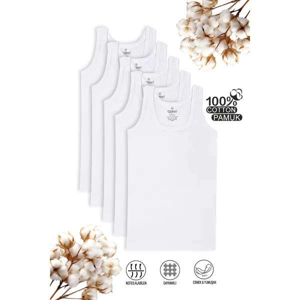 Özkan 0801 5'li Paket Erkek Çocuk %100 Pamuklu Ribana Kumaş Esnek Rahat Atlet