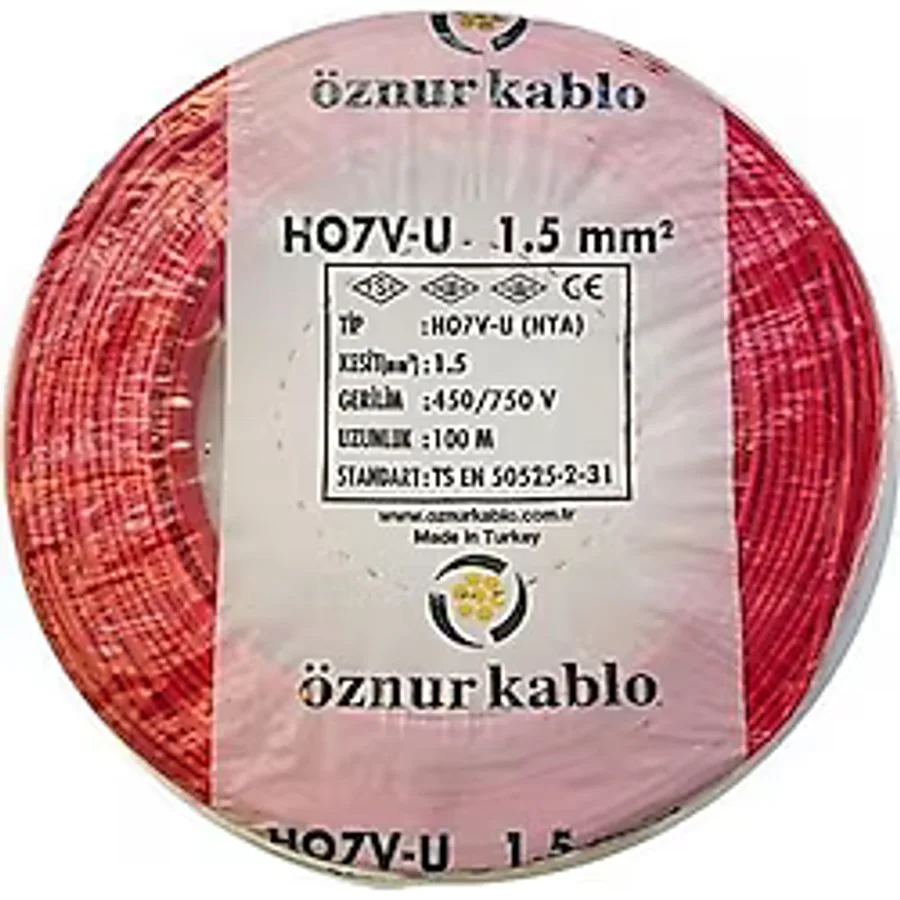 Öznur 1,5 Mm Nya Kablo Tek Damar Kırmızı 100 Metre