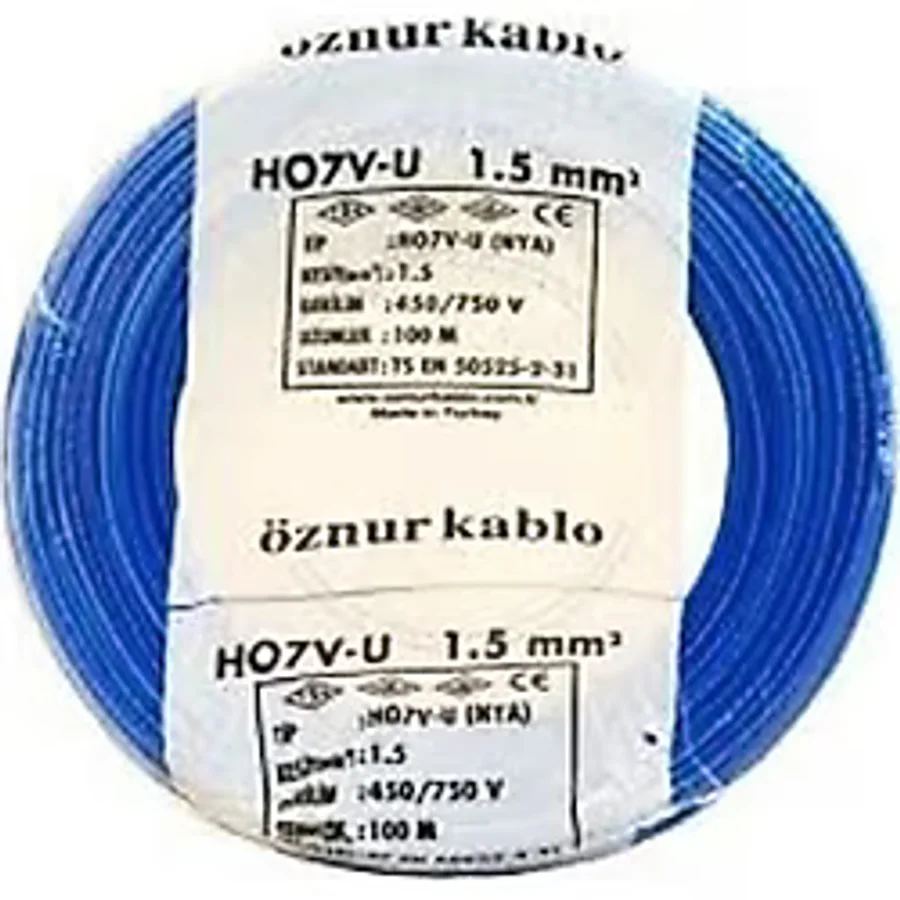 Öznur 1,5 Mm Nya Kablo Tek Damar Mavi 100 Metre