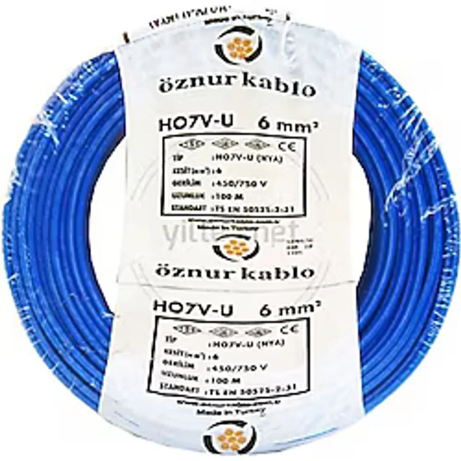 Öznur 6 Mm Nya Kablo Tek Damar Mavi 100 Metre