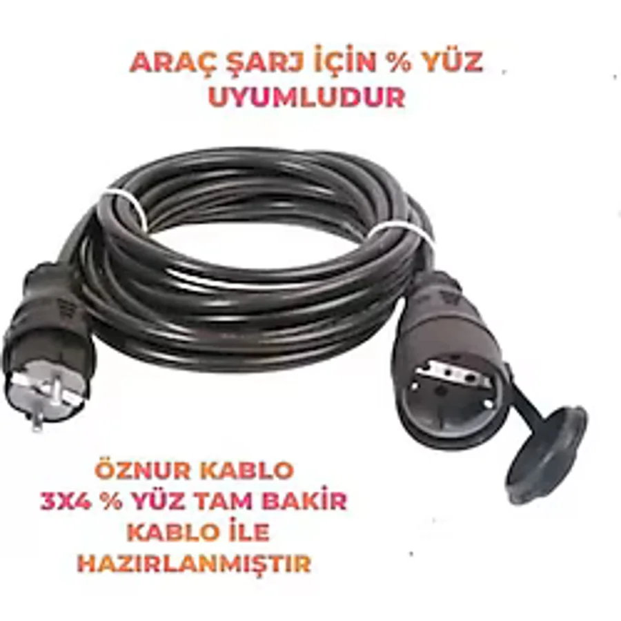 ÖZNUR Kablo 3X4MM 10mt Uzatma Kablosu(Siyah)
