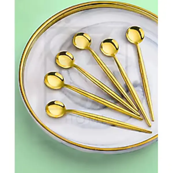 ÖzSa Home 6'lı Lux Gold Yuvarlak Çay Kaşığı Paslanmaz Çelik Çay Reçel Sunum Kaşığı 13 cm