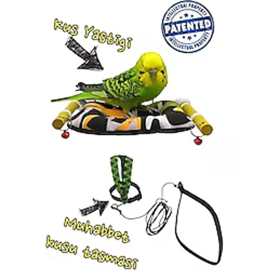 Ozzipetshop Yastıklı Kuş Tüneği & Muhabbet Kuşu Tasması Seti Konforlu Ve Güvenli
