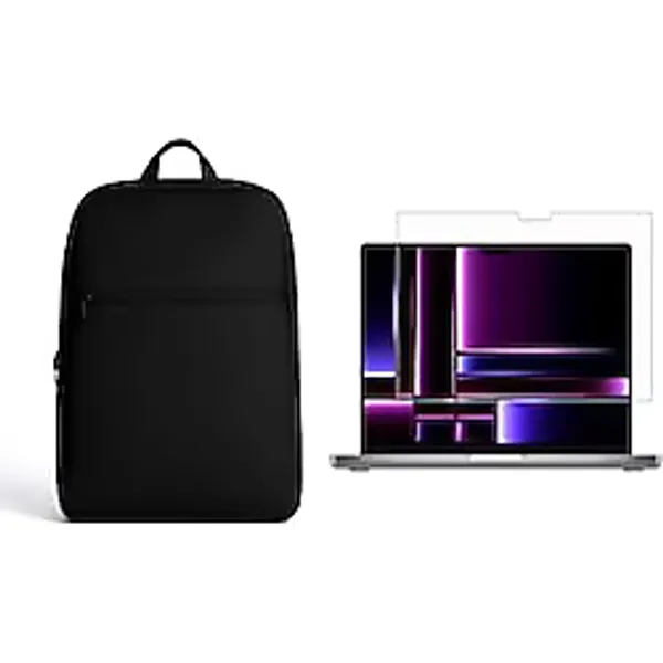 OzzyCase Macbook Pro 16" M4 Max İle Uyumlu Siyah Notebook Laptop Sırt Çantası Ve Ekran Koruyucu,Siyah