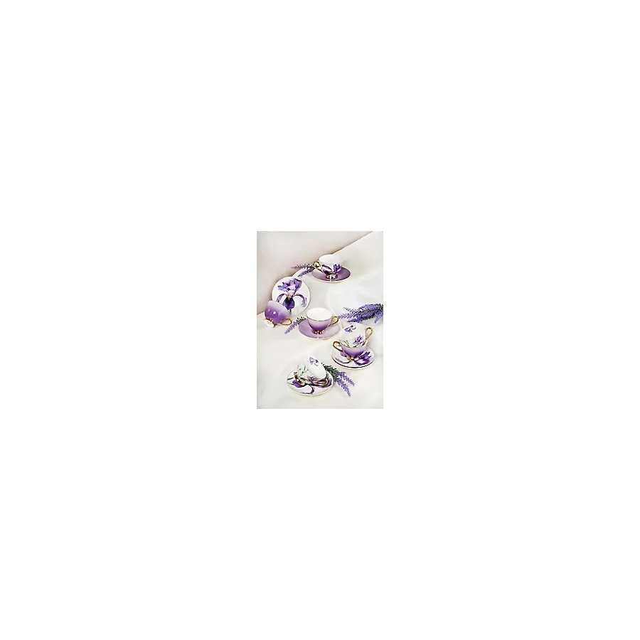 Paçi Orchid Çiçekli Yaldızlı 6 Kişilik Kahve Takımı