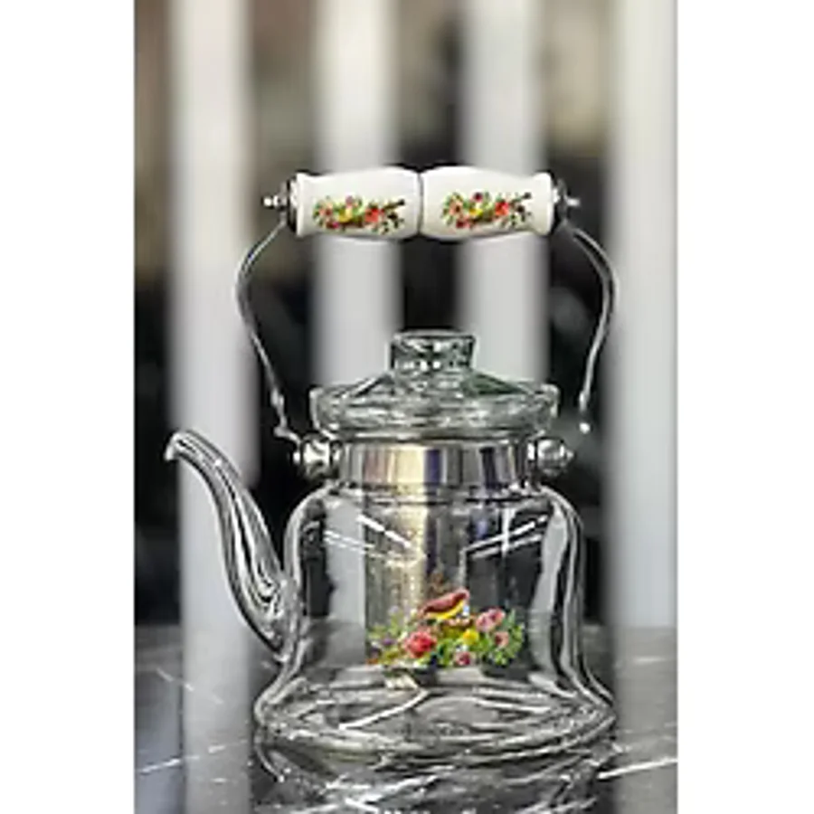 Paçi Porselen Saplı Isıya Dayanıklı Cam Demlik 900 Ml