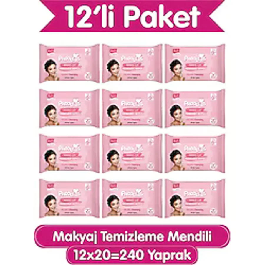 Paddlers 3'ü 1 Arada Micellar 20'li 12 Adet Makyaj Temizleme Mendili
