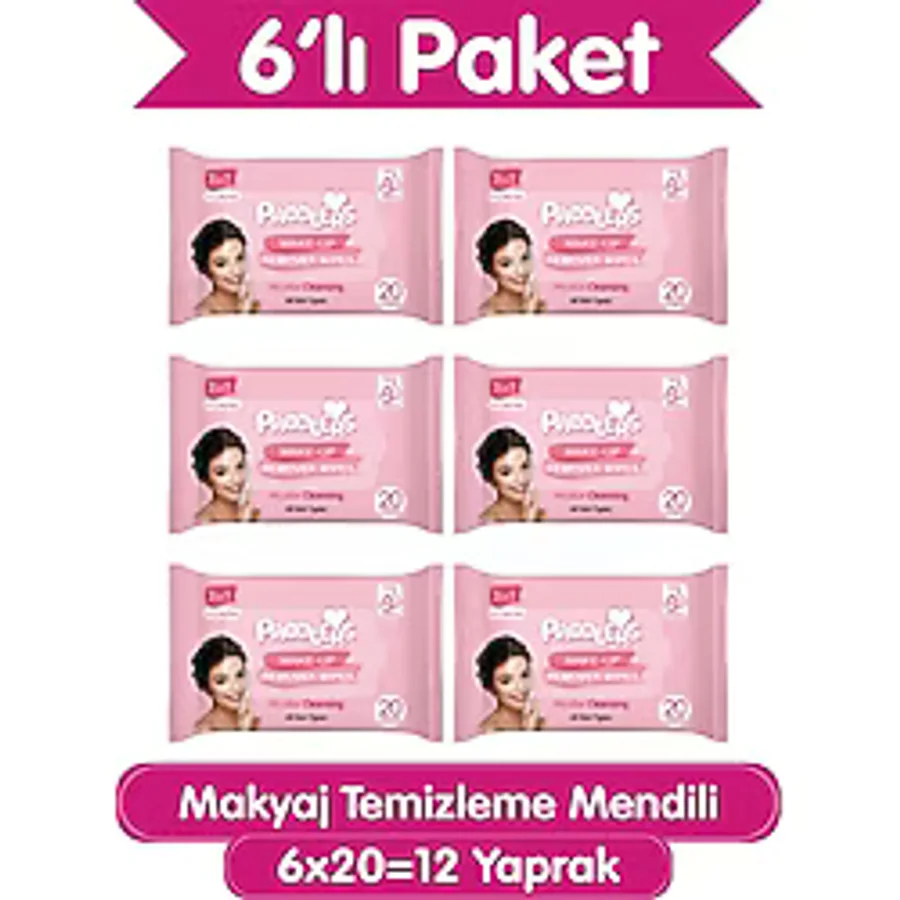 Paddlers 3'ü 1 Arada Micellar 20'li 6 Adet Makyaj Temizleme Mendili