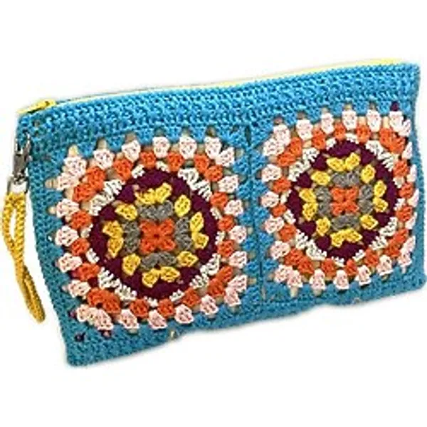 Pafuli El Örgüsü Kroşe Clutch Çanta Mavi - Açık Mavi - 25x17 cm
