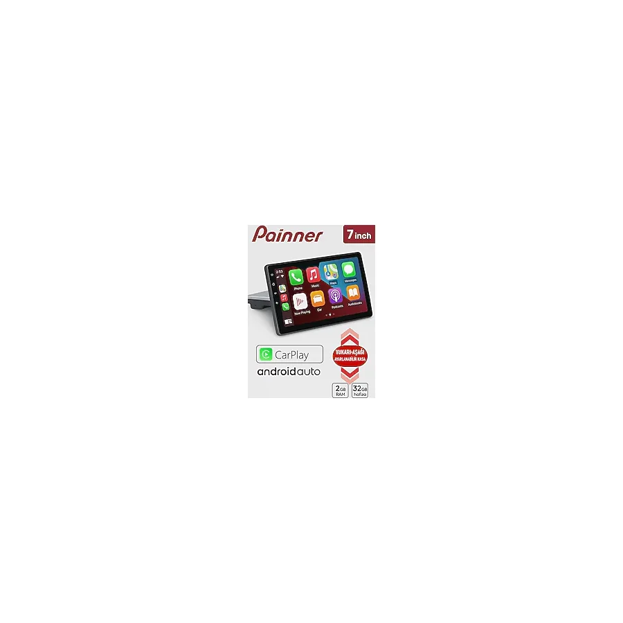 Painner P-7002 7inç Android 2gb Ram 32gb Hafıza Tek Din Carplay Multimedya Oto Teyp Wi-fi Park Kamera