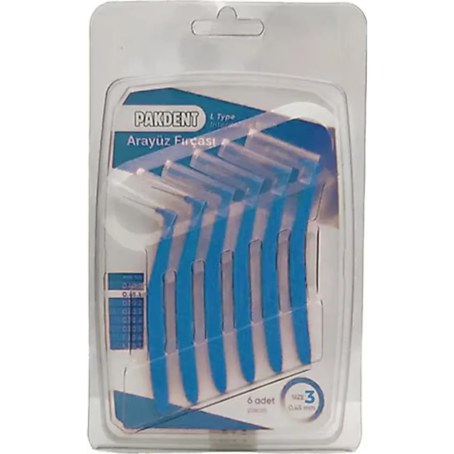 Pakdent Mavi L Tipi 0.6 mm 6'lı Arayüz Fırçası