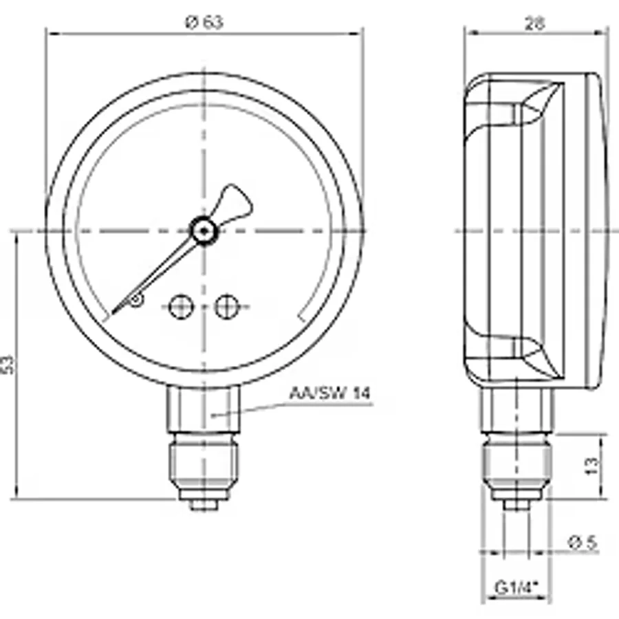 Pakkens 0-10 Bar 63 mm Alttan Bağlantılı Kuru Manometre G 1/4 inç
