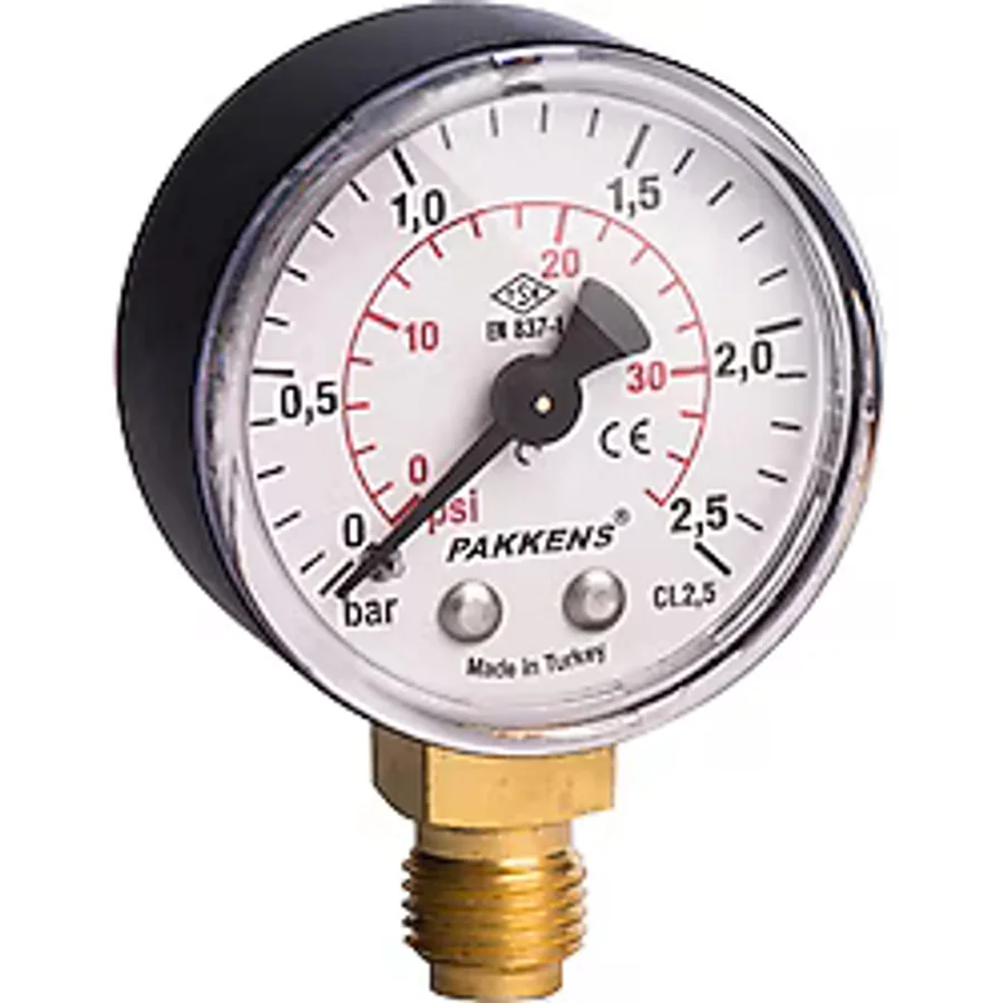 Pakkens 0-16 Bar 50mm Alttan Bağlantılı Kuru Basınç Göstergesi G 1/4 inç