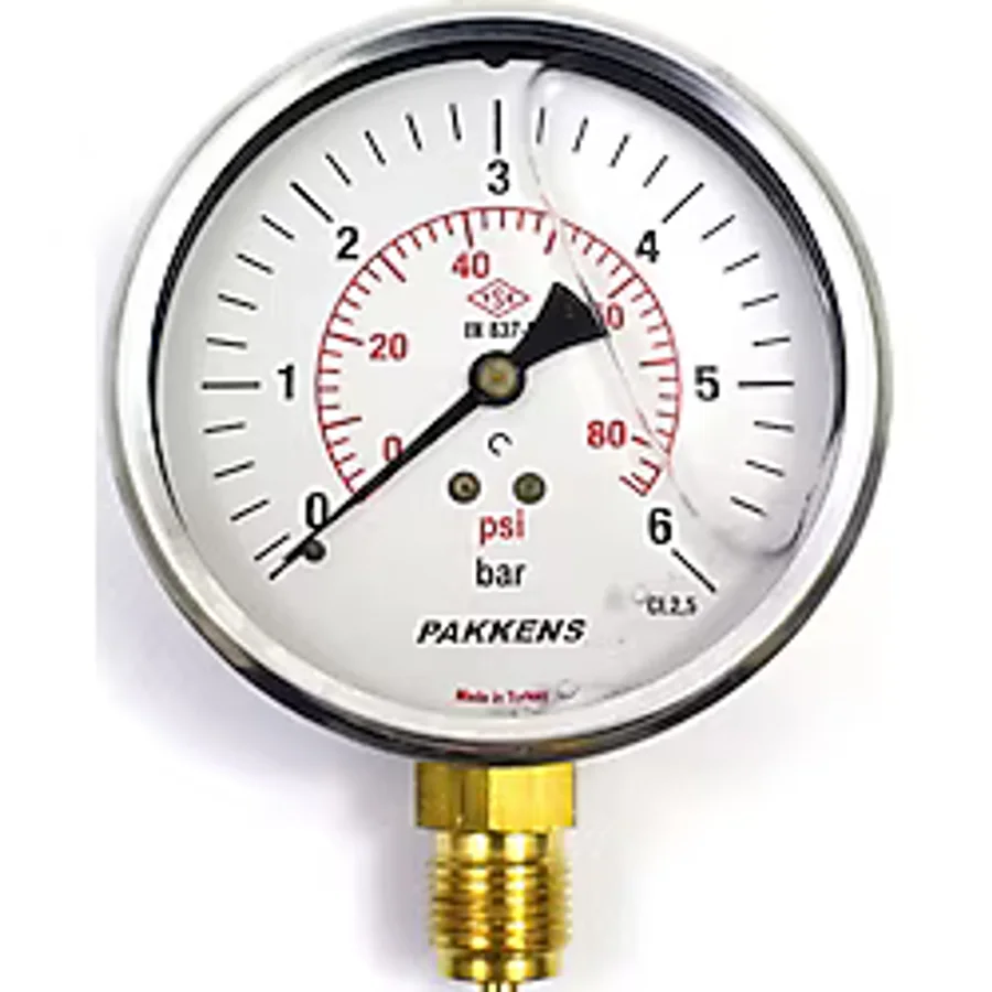Pakkens 0-6 Bar 100 mm Alttan Bağlantılı Gliserinli Manometre G 1/2 inç