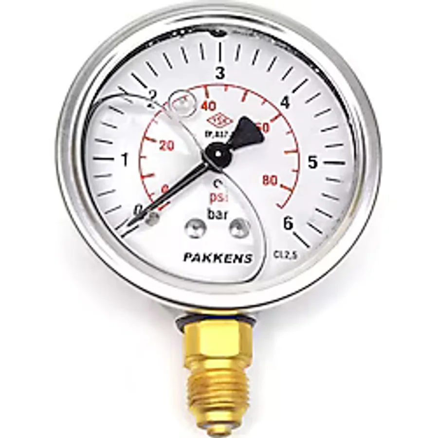 Pakkens 0-6 Bar 63 mm Alttan Bağlantılı Gliserinli Manometre G 1/4 inç