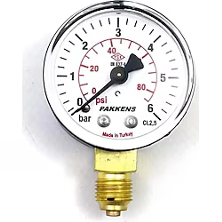Pakkens Çap 50 0/6 Bar Kuru Tip Basınç Ölçer, Manometre, Basınç Göstergesi 1/4''