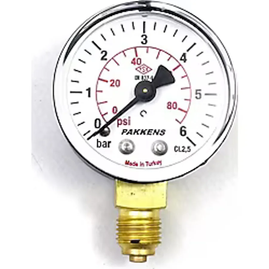 Pakkens Çap 63 0/6 Bar Kuru Tip Basınç Ölçer, Manometre, Basınç Göstergesi 1/4''