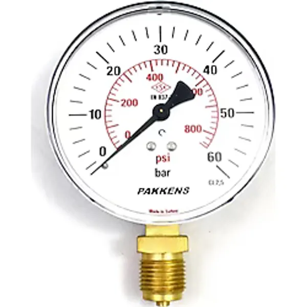Pakkens Gliserinli Manometre - Q63 0-60 BAR (1/4") ALTTAN BAĞLANTILI GLİSERİNLİ MANOMETRE