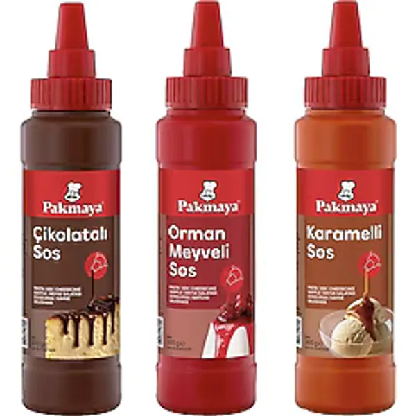 Pakmaya Sıvı Tatlı-Pasta-Dondurma Sosu 300 Ml 3 Lü Karma Paket - Çikolata - Karamel - Orman Meyveli