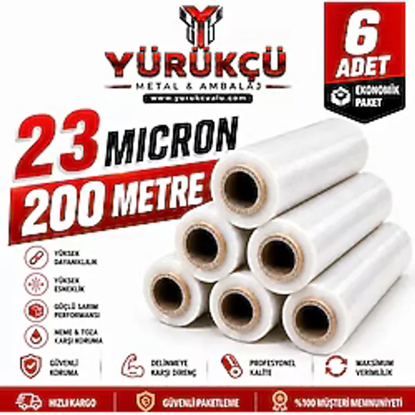 Palet Streç Film 23 Mikron 50 Cm X 200 Metre 6 Adet