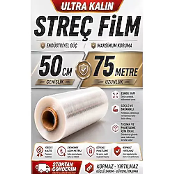 Palet Streç Film 50 cm En x 75 mt Uzunluk 1 Bobin 1 kg