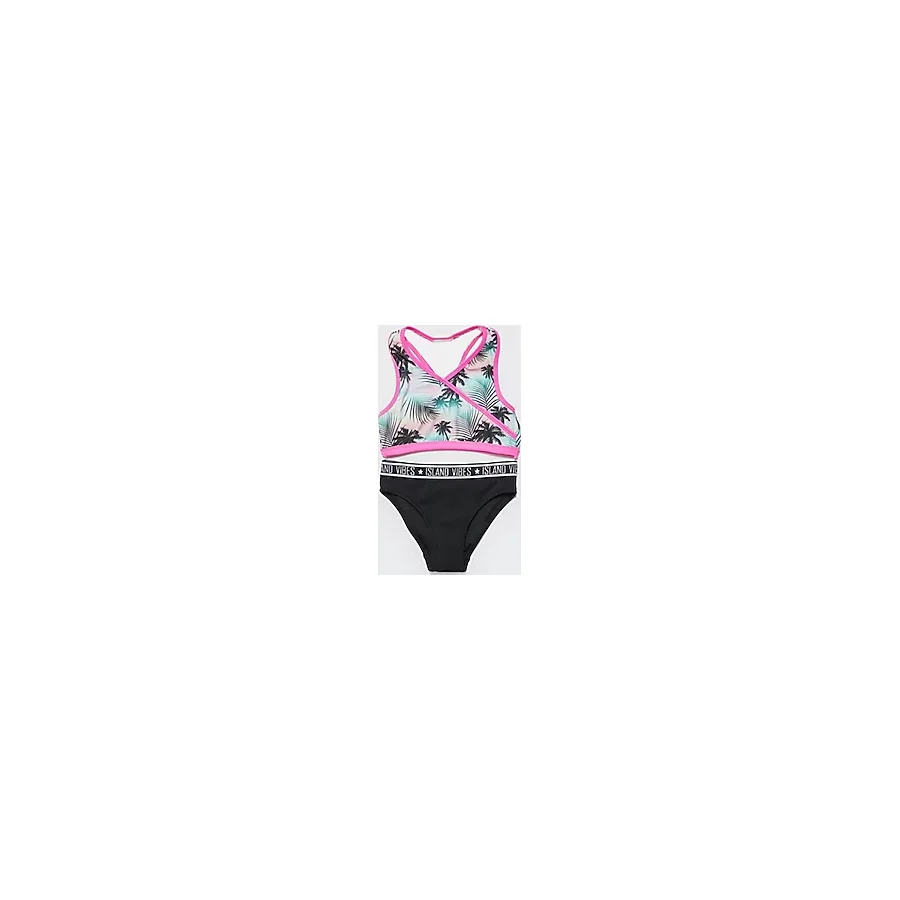 Palmiye baskılı halter kesim kız çocuk bikini takımı DB200723BT