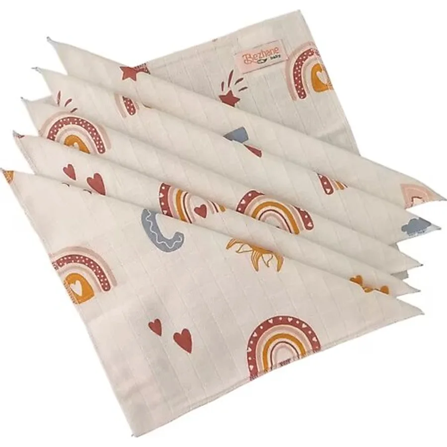 Pamuk Muslin Kumaş Bebek Ağız Mendili Harf Desen(25x25Cm)