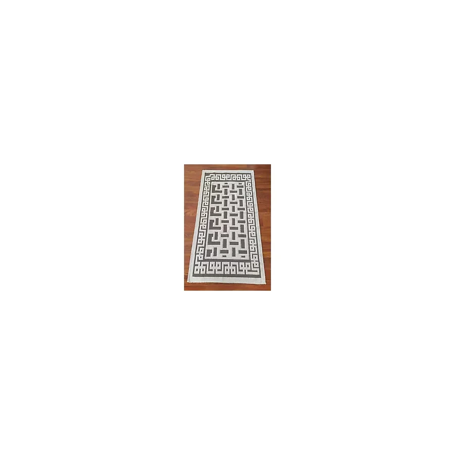 Pamuklu Bukle Lüks Kilim (80x150)-Labirent Kreme Kahve