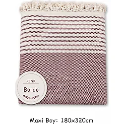 Pamuklu Kaymaz Hasır Dokuma Maxi Boy Kolları Örten Koltuk Örtüsü (180x310) - Bordo