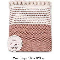 Pamuklu Kaymaz Hasır Dokuma Maxi Boy Kolları Örten Koltuk Örtüsü (180x310) - Kiremit
