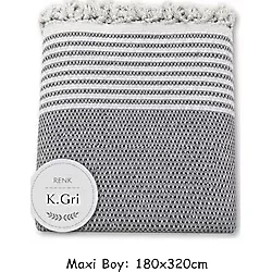 Pamuklu Kaymaz Hasır Dokuma Maxi Boy Kolları Örten Koltuk Örtüsü (180x310) - Koyu Gri