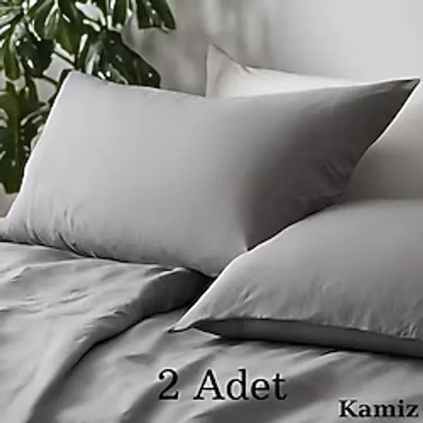 Pamuklu Yastık Kılıfı - 2 Adet - Gri - 50 x 70