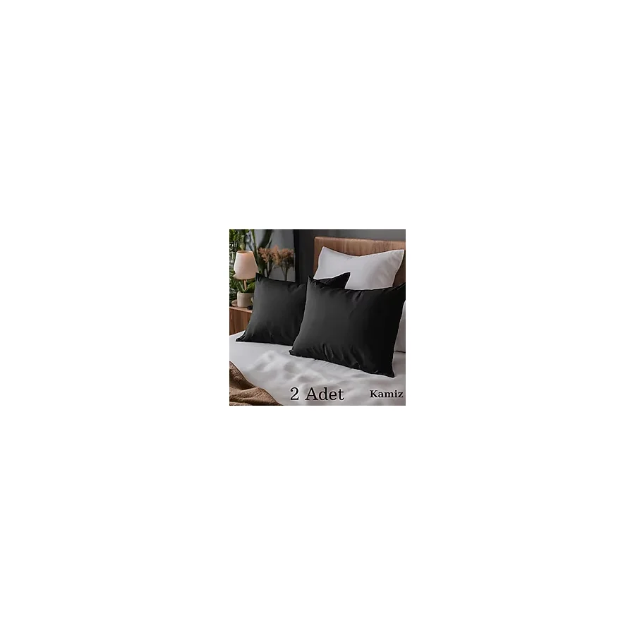 Pamuklu Yastık Kılıfı - 2 Adet - Siyah - 50 x 70