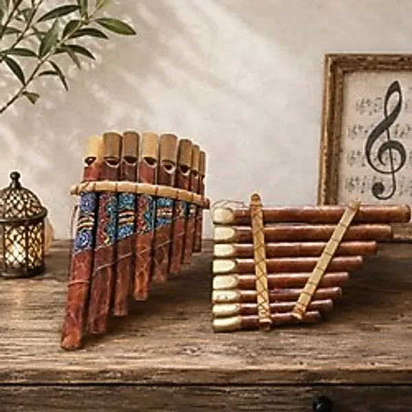 Pan Flüt 8'Li Bambu El Yapımı Otantik Müzik Aleti Dekoratif Üflemeli Çalgı
