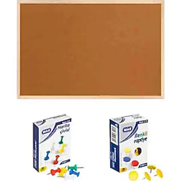 Panda 60X90 Cm Ahşap Çerçeve Mantar Pano + 1 Paket Harita Çivisi + 1 Paket Raptiye Pan116