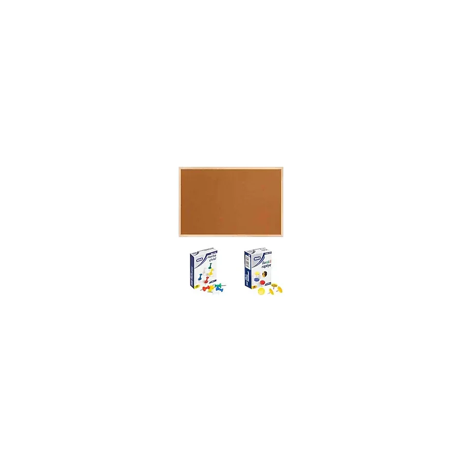 Panda Mantar Pano 45 x 60 cm Ahşap Çerçeveli + 1 Paket 18 Adet Harita Çivisi ve 1 Paket 30 Adet Raptiye